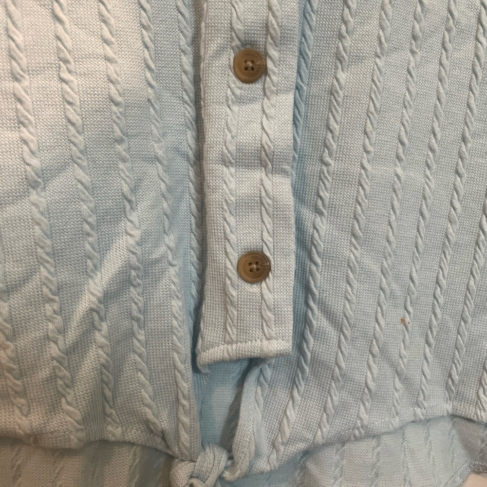 Weatherproof Blue Short Sleeve Ribbed Button Down Shirt - Picture 3 of 5